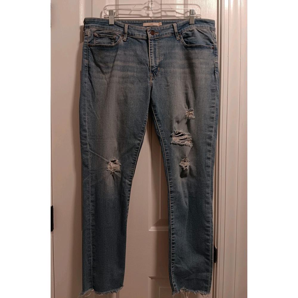Levi's 711 Skinny Jeans Women Size 33 Distressed Stretch Ankle Blue Denim 33x28